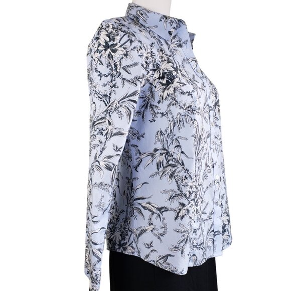 Talbots Non-Iron Fitted Cotton Toile Print Button Shirt Size 6 Light Blue Black - Picture 4 of 7